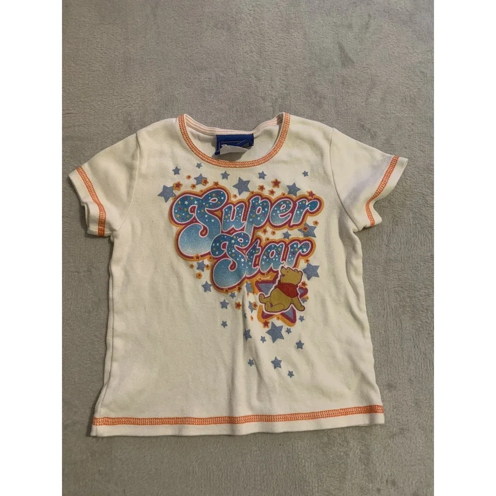 VINTAGE Winnie The Pooh T Shirt Girls 5/6 Disney Jerry Leigh Super Star Y2K